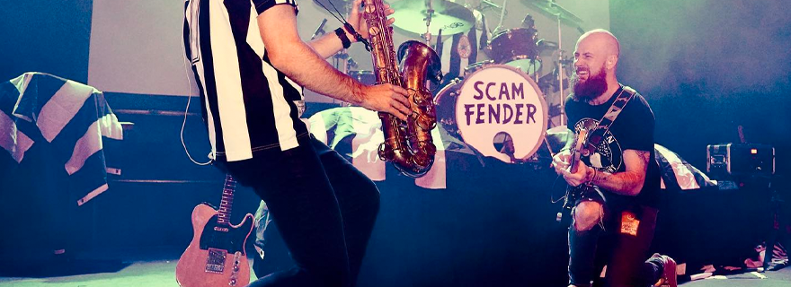 Scam Fender a tribute to Sam Fender performing at Tribfest 2024 on the Big Top Stage